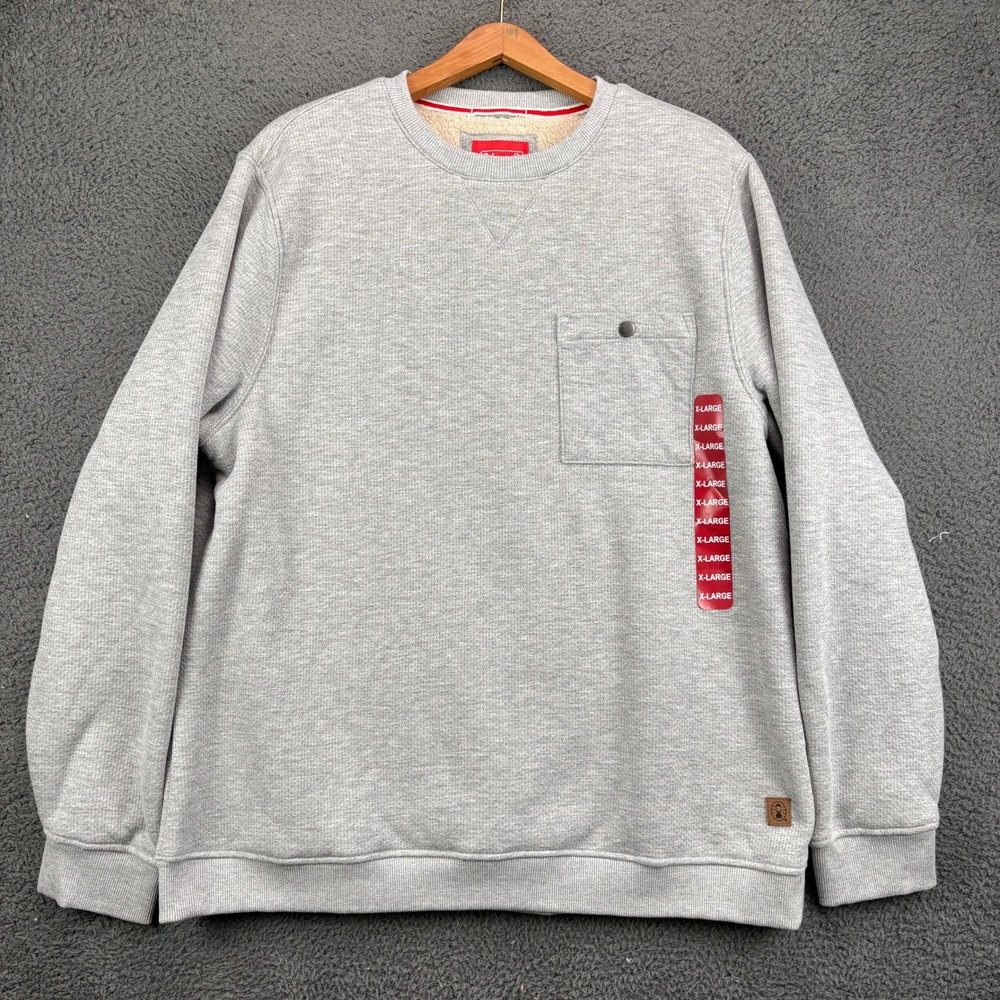 Coleman Mens XL Grey Sherpa Lined Crewneck Sweatshirt Pocket Pullover Sweater